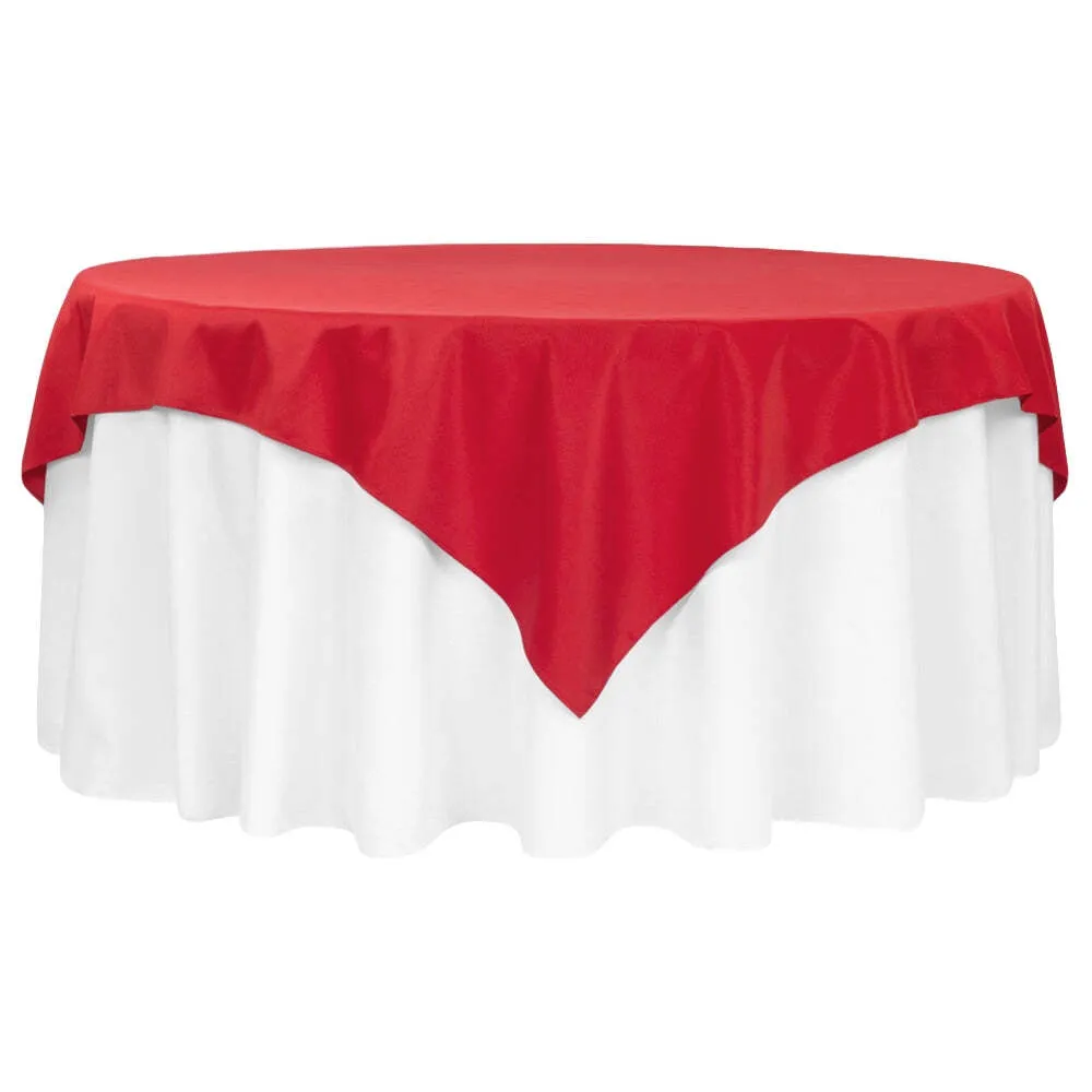 	 72" x 72" Red Seamless Satin Square Tablecloth Overlay