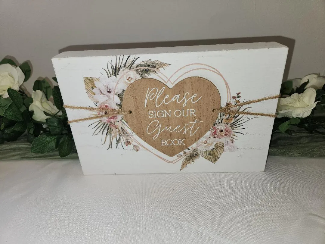 Please Sign Our Guest Book Wooden White Floral Sign
