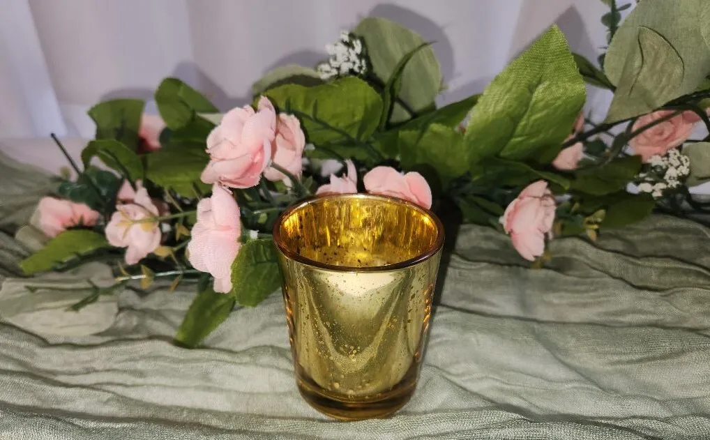 Gold Mercury Glass Votive Candle Holders With Gold Inside  (QTY 24)