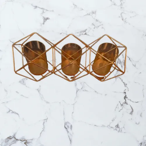 Gold Geometric Metal 3 Pillar Candle Holder Unit