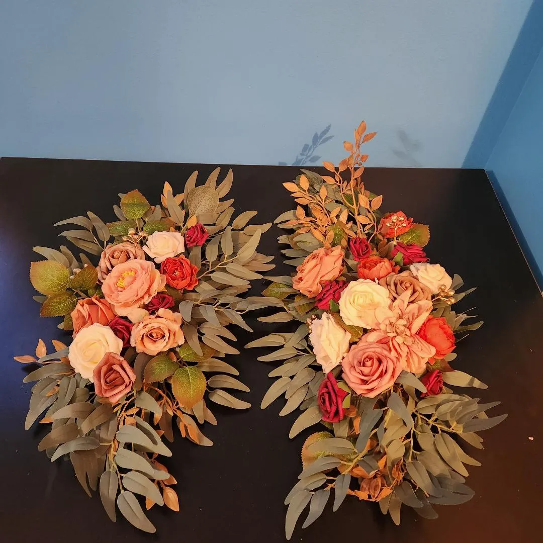 Arch Florals 2 Pc Set Terracotta White Dark Red