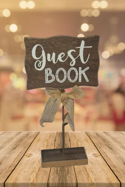 Guest Book Tall Wooden Sign with Burlap Bow
