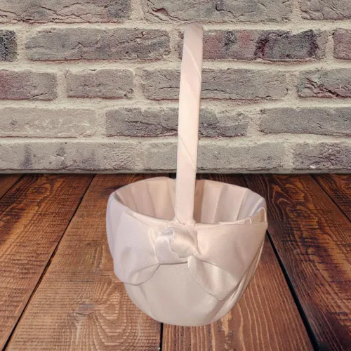 Flower Girl or Boy Basket Modern White Bow