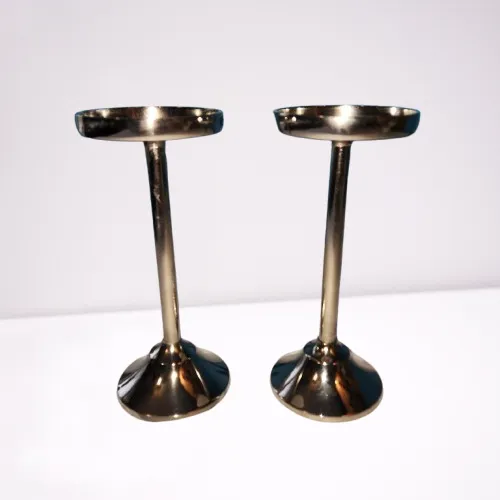 Silver Colored Tall Pillar Candle Holders Round Set of 2
