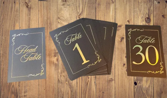 Black With Gold Table Numbers 1 to 30 & Head Table