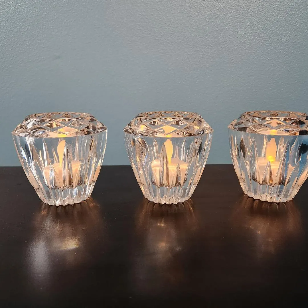 Clear Glass Cut Votive Holders Set of 3