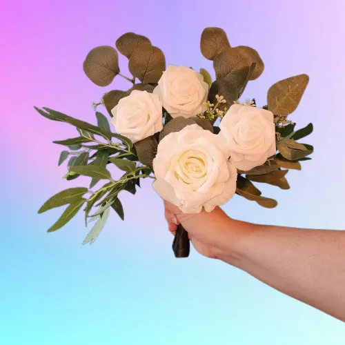 Bridesmaid Bouquets 4 White Roses Floral Set B  (QTY 3)