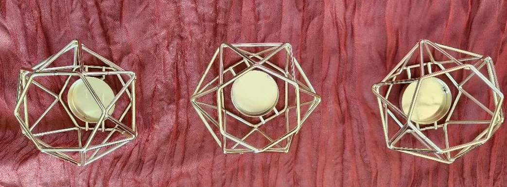 Gold Metal Hexagon Tea Light Votive Holders    (QTY 26)