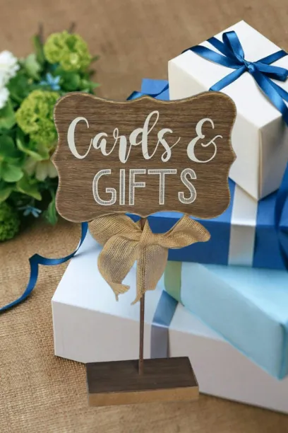 Cards & Gifts Sign Tall Wooden With Burlap Bow
