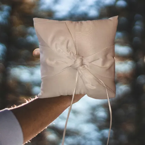 Ring Bearer Pillow Modern White Bow Back Handle to Carry