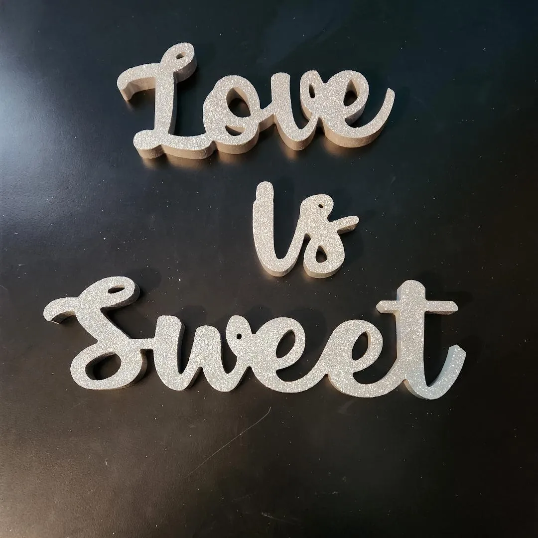 Love Is Sweet Dessert Table Sign Silver Sparkle