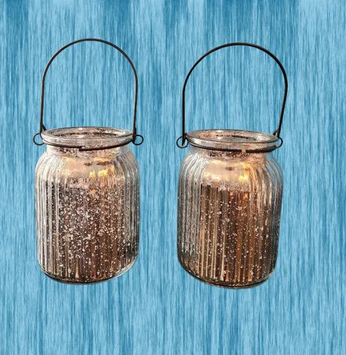 Silver Mercury Glass Lanterns Set of 2