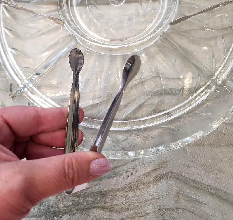 Silver Metal 4.5 in Round End Tongs Cheese Boards Charcuterie Hors d'oeuvres 