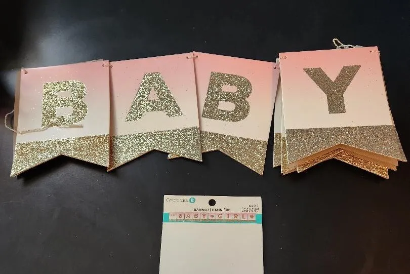 Baby Girl Pink Glitter Heart Banner