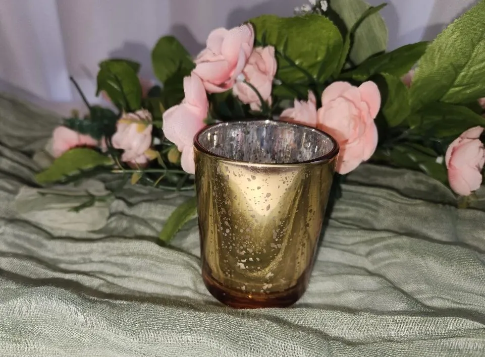 Gold Mercury Glass Votive Holders With Silver Inside  (QTY 69)