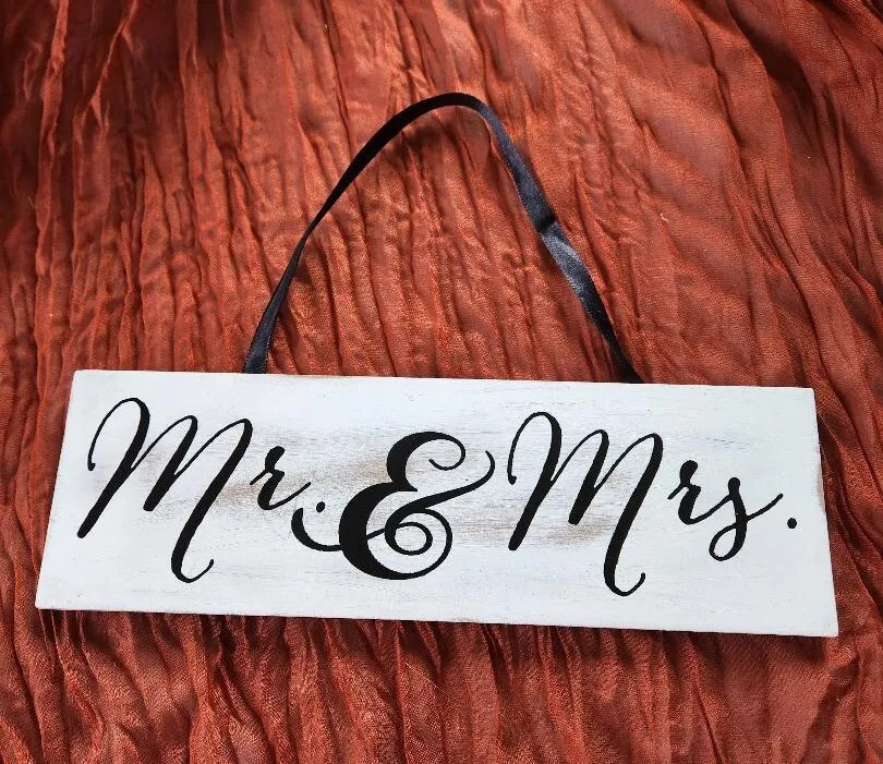 Mr & Mrs White Wooden Hanging Sign