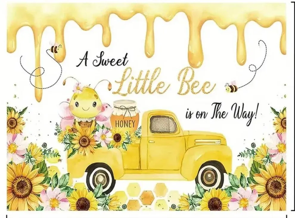 A Sweet Little Bee Is On The Way with Yellow Truck Baby Shower Background Backdrop
