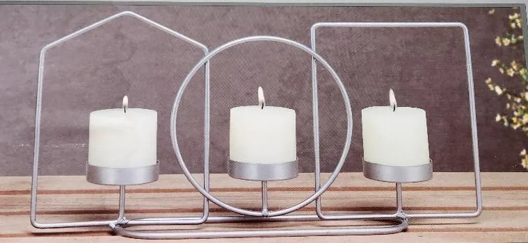 Silver Metal Modern 3 Shapes 3 Tea Light Candle Holder Unit 