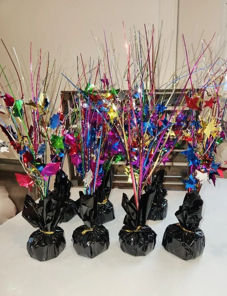 7 Graduation Multicolored Foil Weighted Centerpieces Grad Caps & Stars