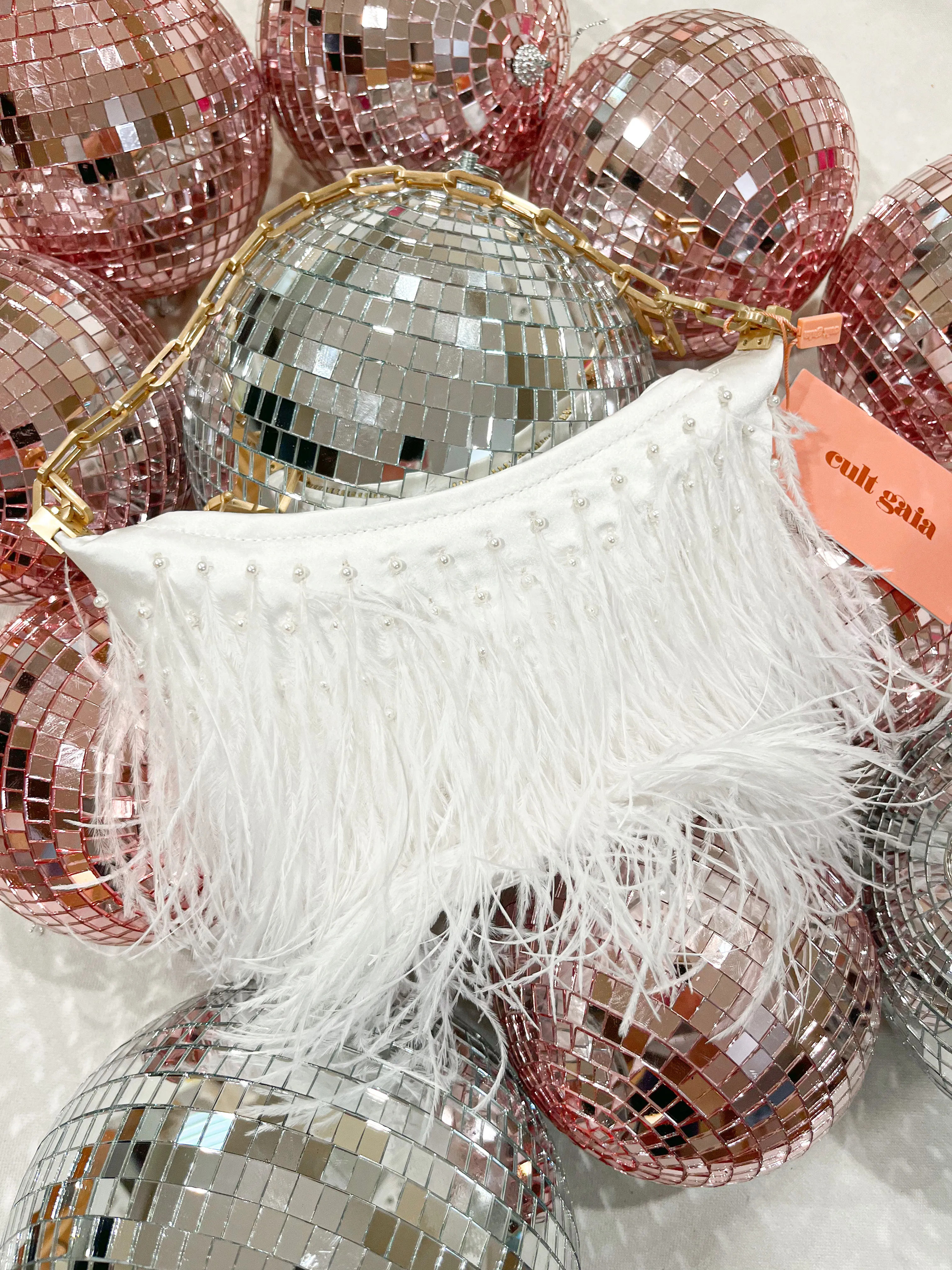 Rent the Cult Gaia Gia Ostrich Feather Bag in White! Rent ICONIC