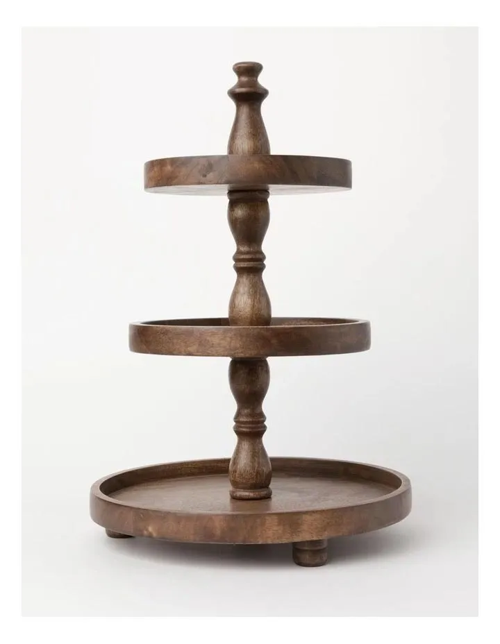 Walnut wooden round cake muffin cupcake food 3 tiers stand 