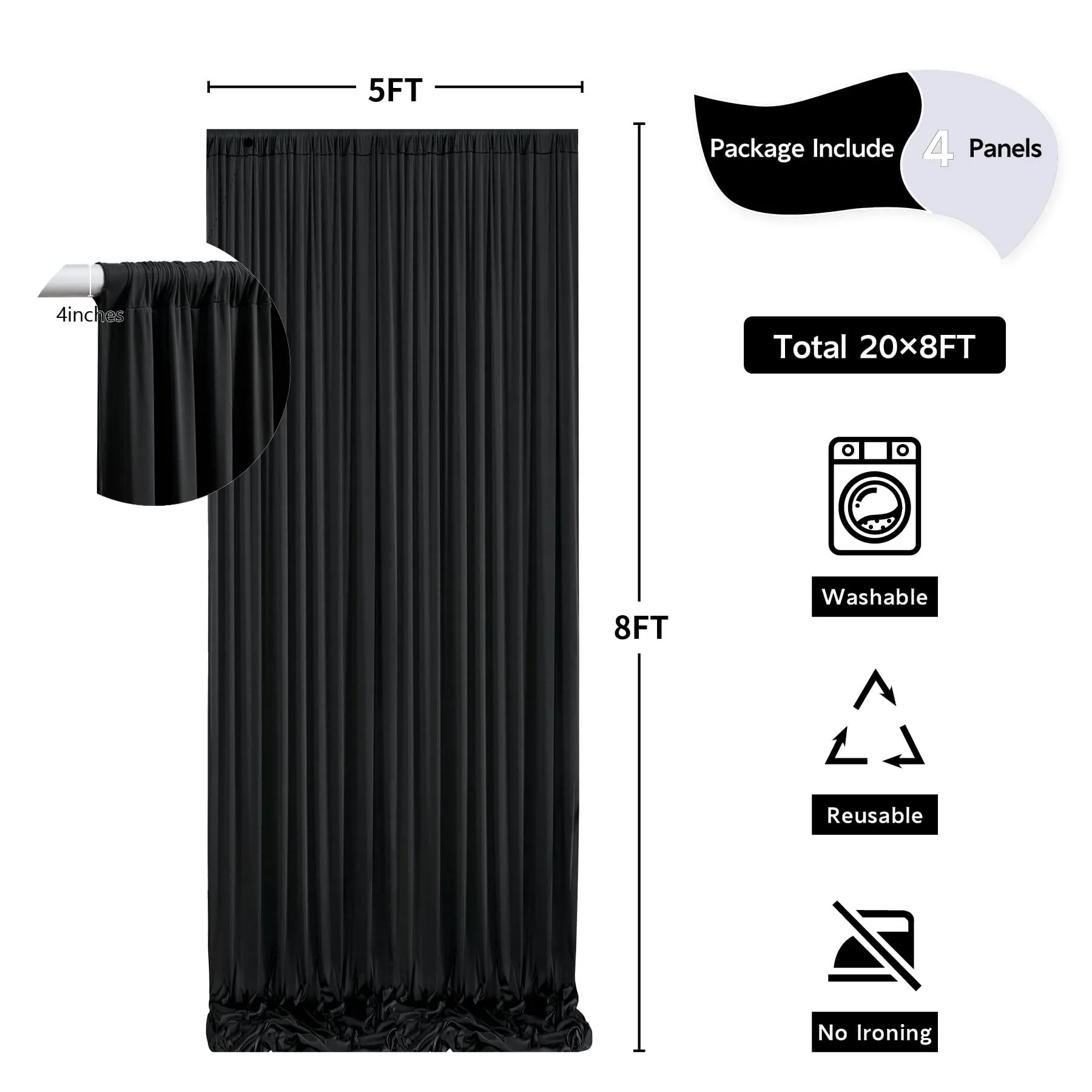 8 x 8 Black Polyester Backdrop