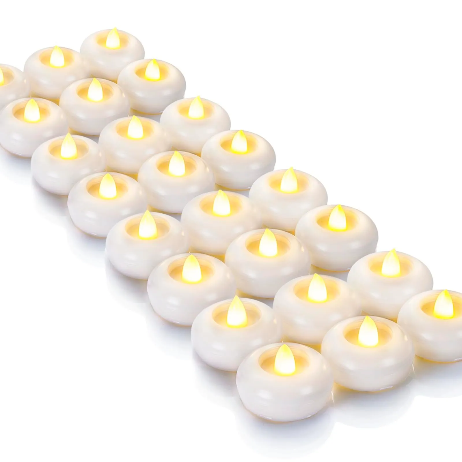 2” Flameless Led Floating Candles, Plastic Battery Operated Flickering Waterproof Tea lights for Cylinder Vases, Centerpieces at Wedding, Party, Pool, Holiday (White Base)