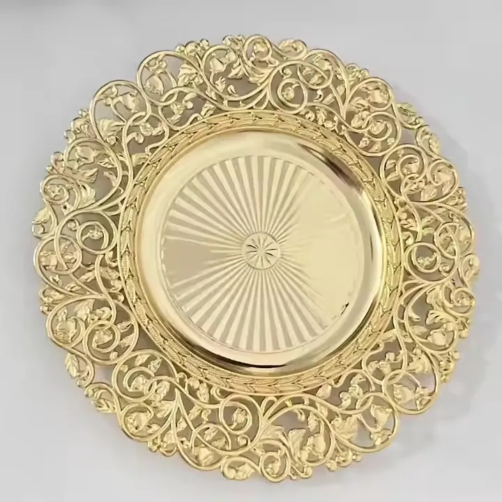 13 Inch Round Gold Charger Plates for Dinner Weddings Plastic Elegant Charger Plates