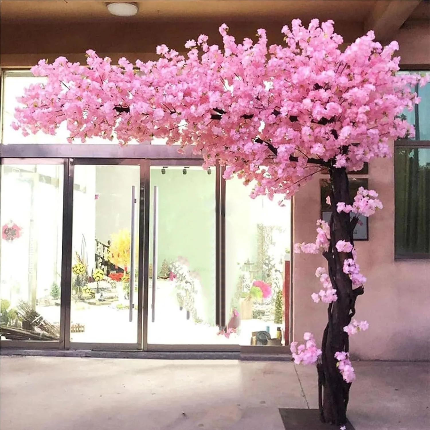 Large Cherry Blossom Plants, Handmade Light Pink Cherry Tree, Outdoor Artificial Plants Wishing Tree, for Wedding Event Indoor Outdoor Party Restaurant Mall Decoration,Pink,1.2x1m