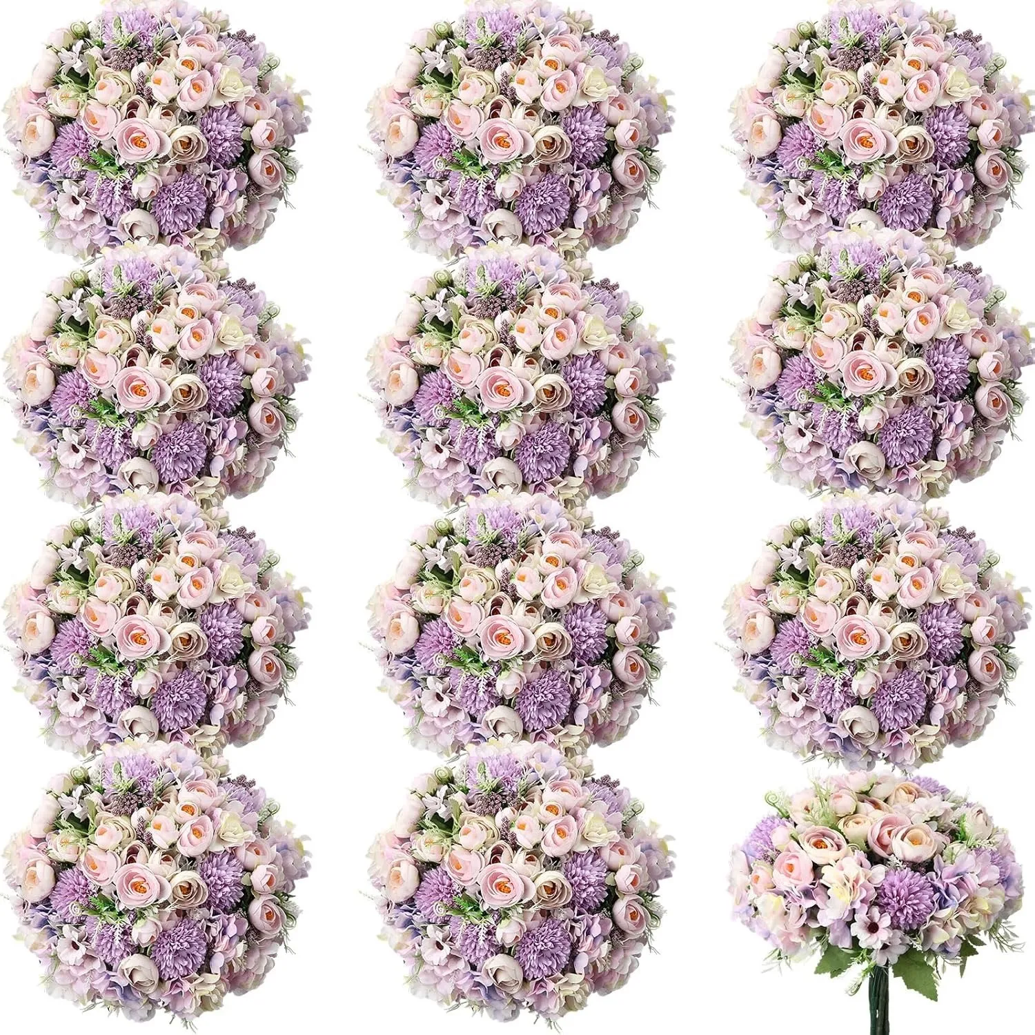 Tigeen 24 Bundles Peonies Artificial Flowers Faux Roses Silk Flowers Hydrangea Artificial Bouquet for Wedding Table Centerpiece Floral Vase Home Office Bridal Decor (Purple)
