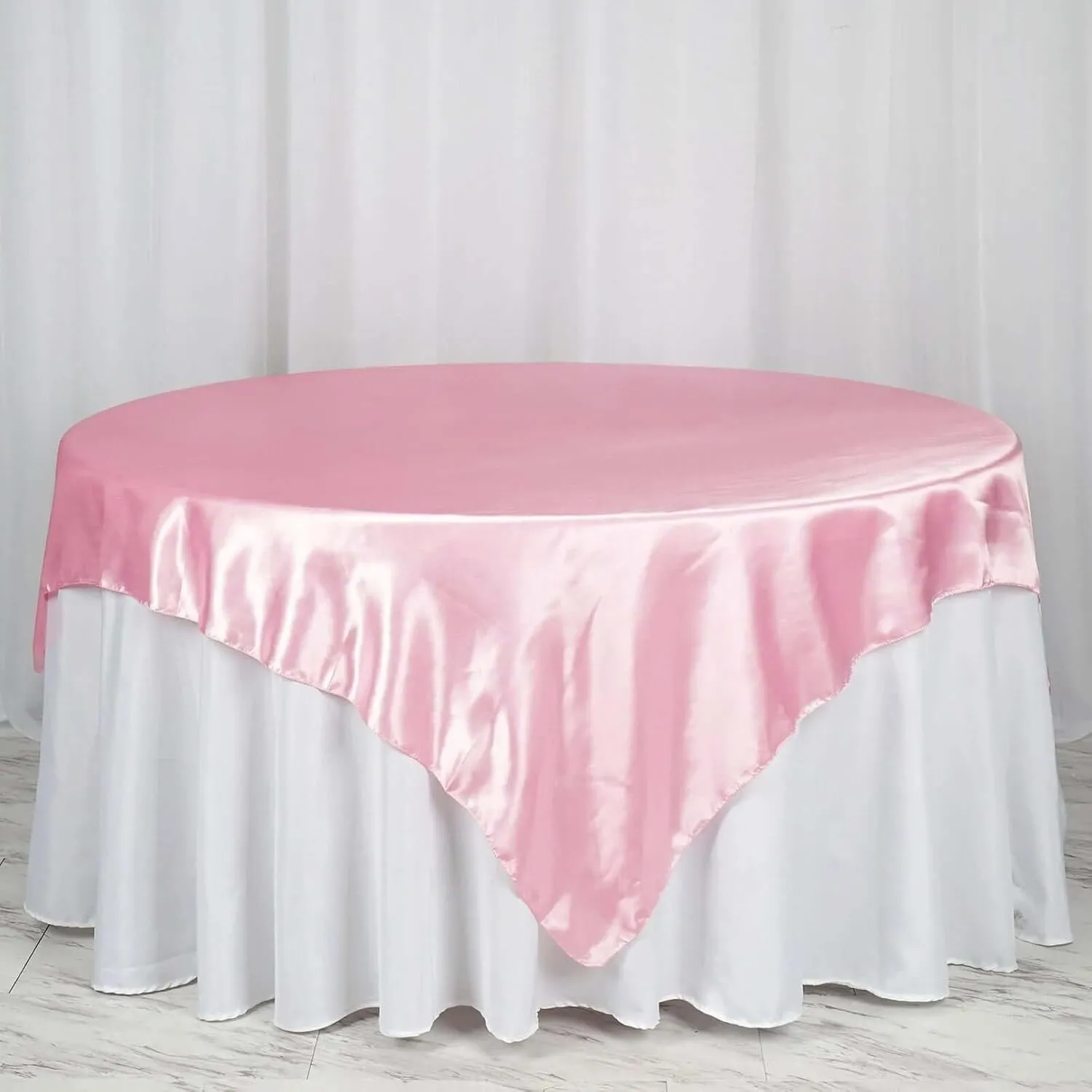 72" x 72" Pink Seamless Satin Square Tablecloth Overlay