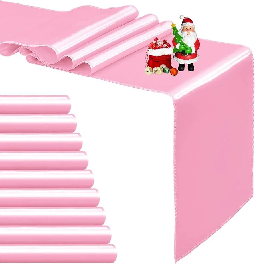 Yblut 10 Pack Satin Table Runner 12 x 108 Inch Long Pink Silk Table Runner for Wedding Party Banquet Birthday Decoration