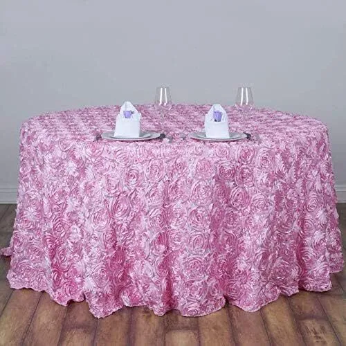 Pink Rosette/Rose Pattern Round Tablecloths 120"