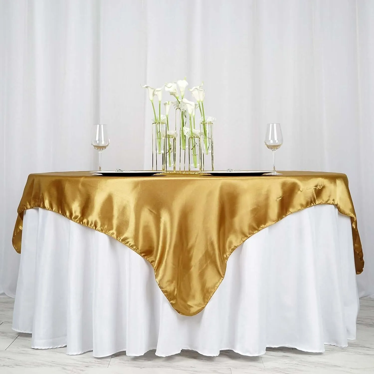 2" Satin Square Tablecloth Overlay for Wedding Catering Party Table Decorations Gold Square Tablecloth Cover
