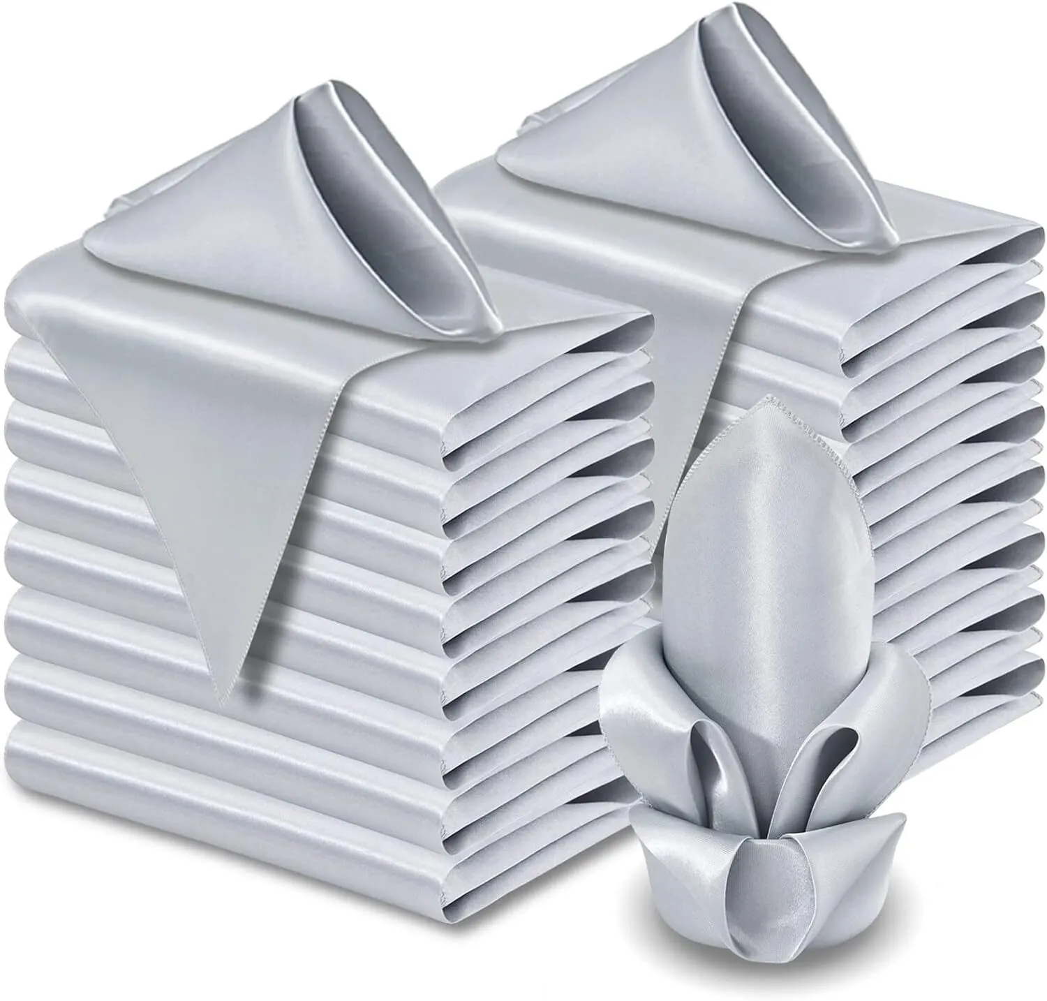 Silver Satin Napkins 17 x 17 Silky Napkins, Party Cloth Napkins Square Satin Napkins, Dining Table Napkins Soft Cloth Napkins for Wedding, Banquet, Party Decoration