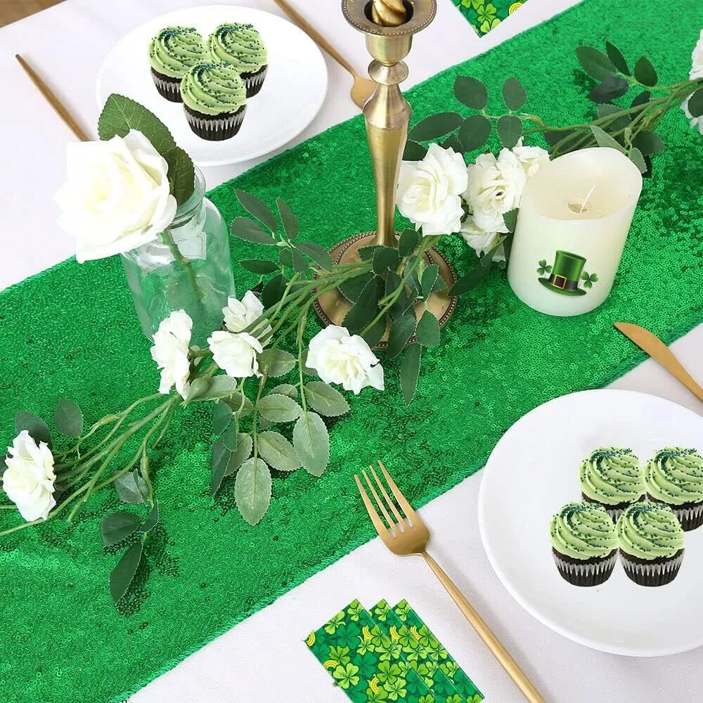 B-COOL Green Sequin Table Runner: 8 Pack 12x72 Inch Glitter St. Patrick's Day Table Runners for Wedding Birthday Party Engagement Dining Table Decorations