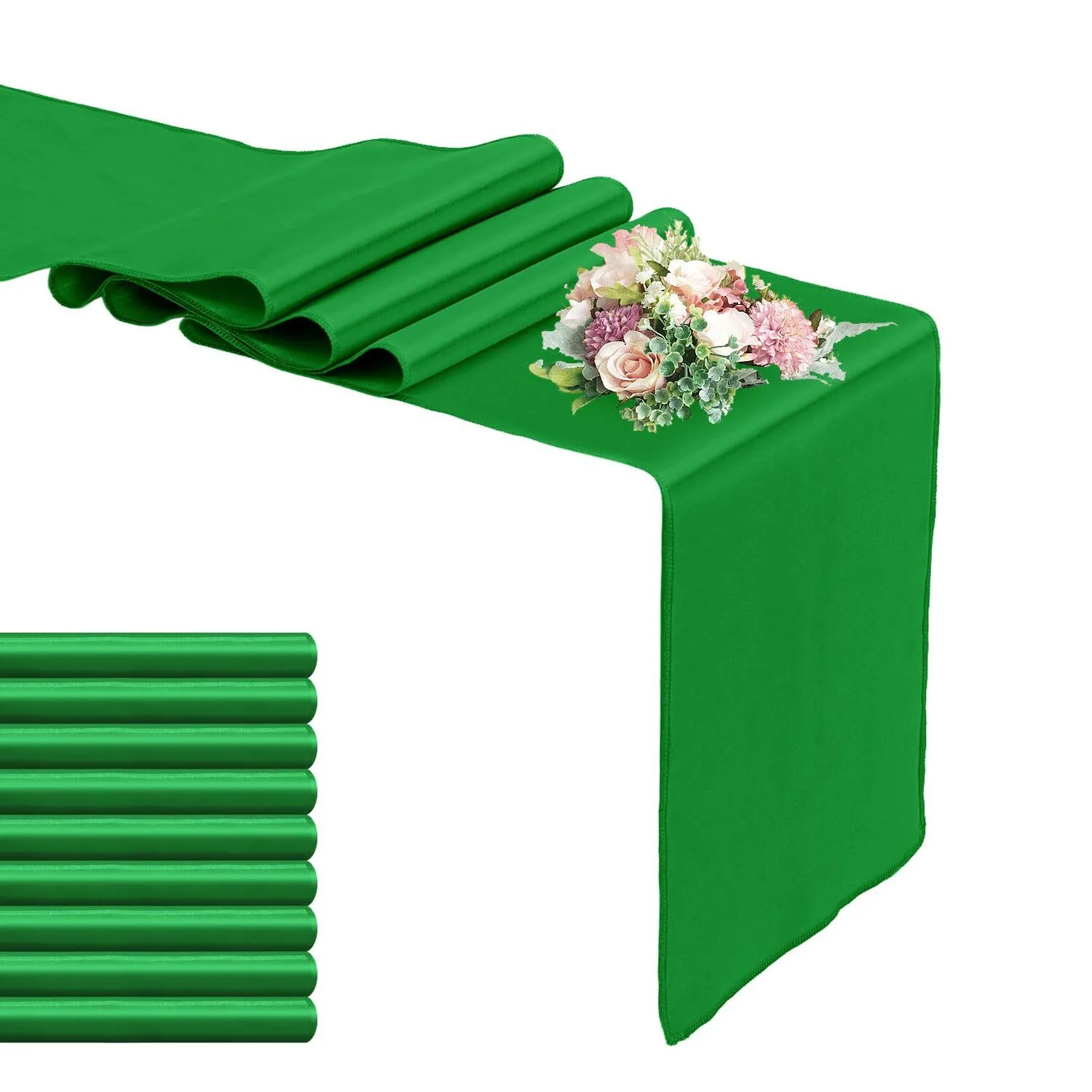 10 Pack Satin Table Runner 12 x 108 Inch Long Emerald Silk Table Runner for Wedding Party Banquet Birthday Decoration