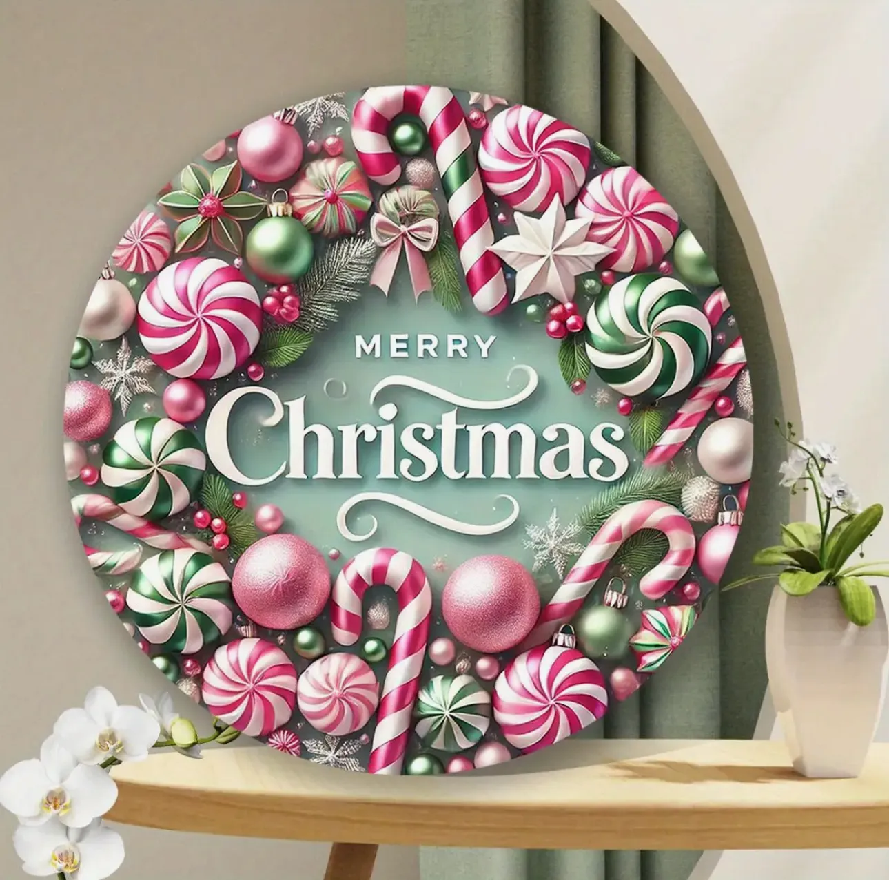 Holiday Charming Candy Wreath Aluminum Sign