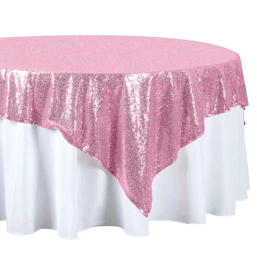 Pink Sequin Sparkly Square Table Overlay 72"x72"