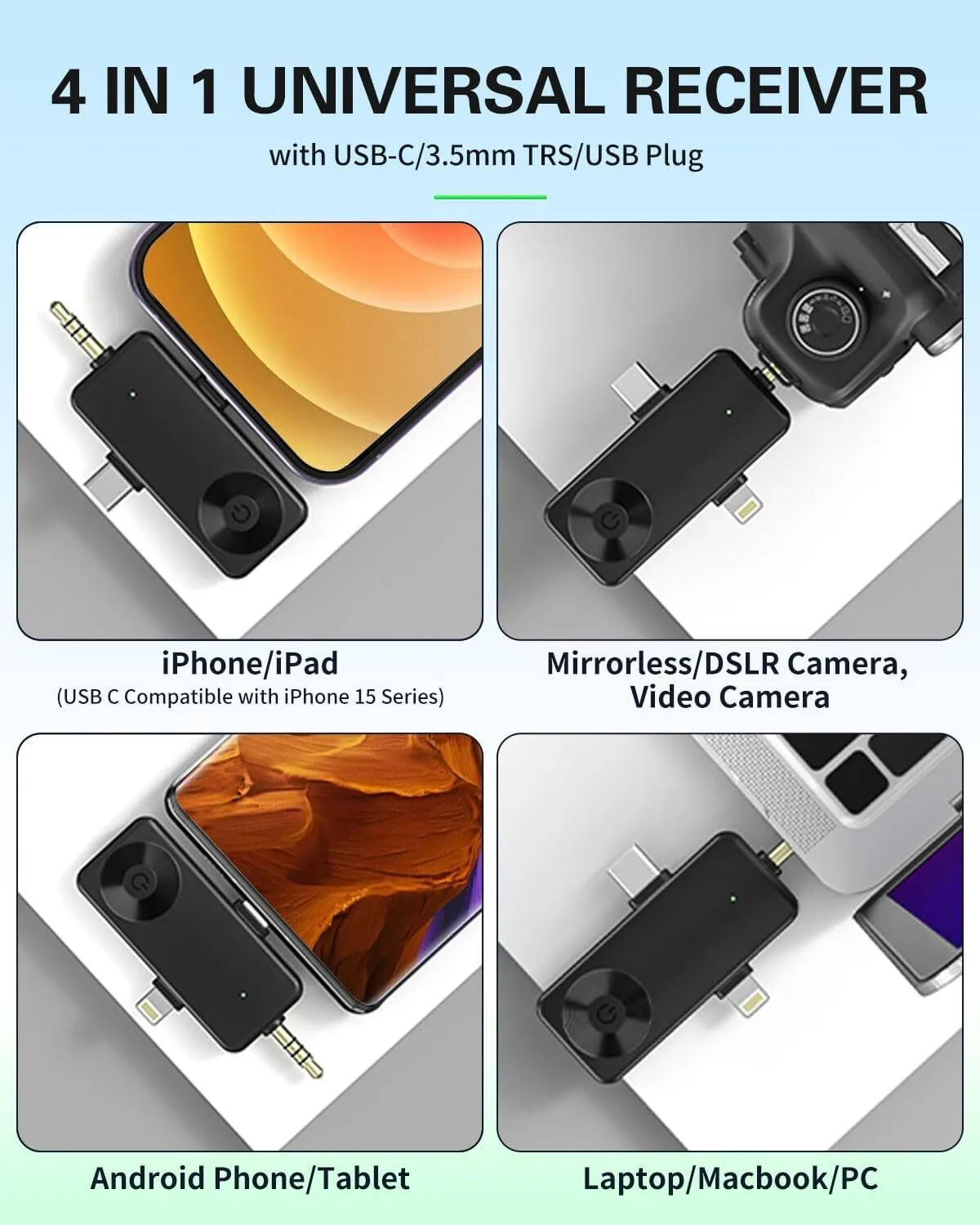 Wireless Lavalier Microphones Compatible for iPhone, Android Phone, Camera, Computer, Professional Wireless Mini Microphone for Video Recording, Vlog, YouTube, TikTok (4 Mics)