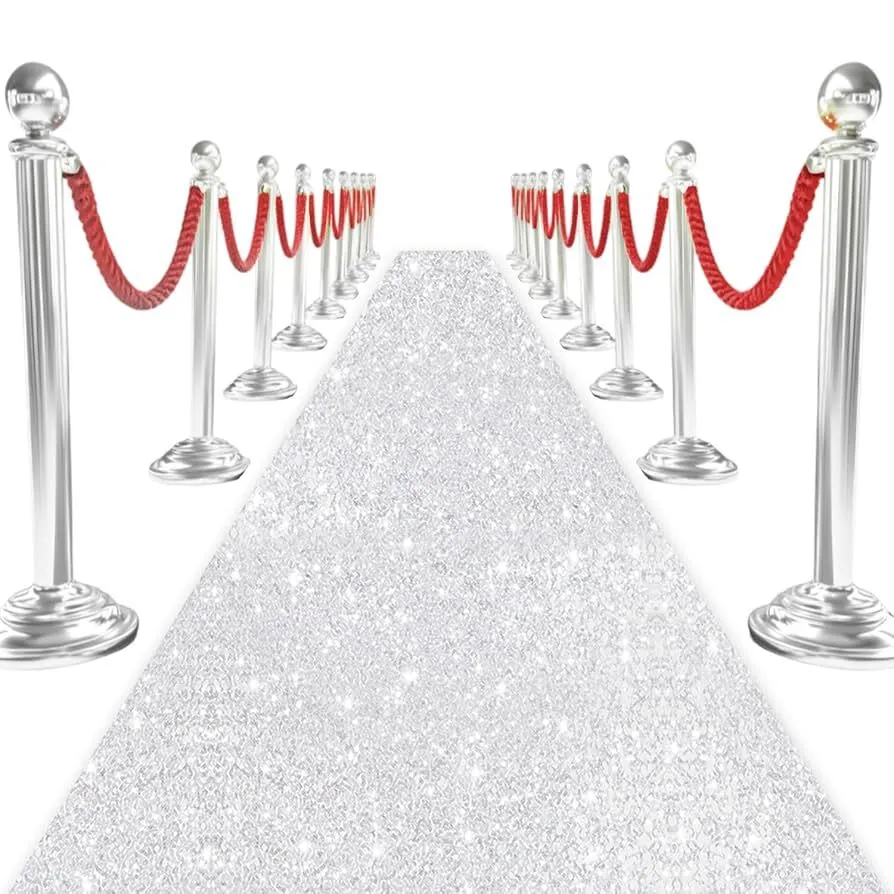 Sequin Wedding Aisle Runner Outdoor Silver Aisle Runner Rug 4ftx20ft Carpet Runner for Party Glitter Runway Carpet Rug Shiny Runway Walkway for Decorated Aisle Runway