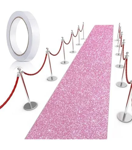 Tatuo Carpet Runner Runway Rug 55 GSM Thickness with Carpet Tape for Prom Wedding Party Outdoor Indoor Hallway Rug (4.6 x 30 Feet, Glitter Pink)