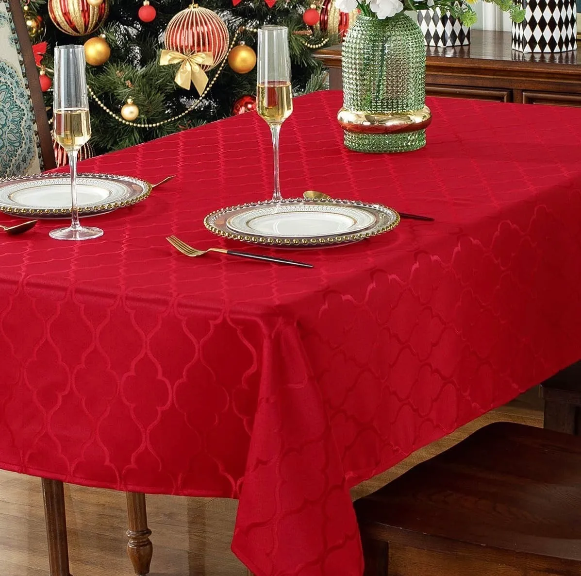 Holiday SASTYBALE Christmas Tablecloth Damask Fabric Table Cloth
