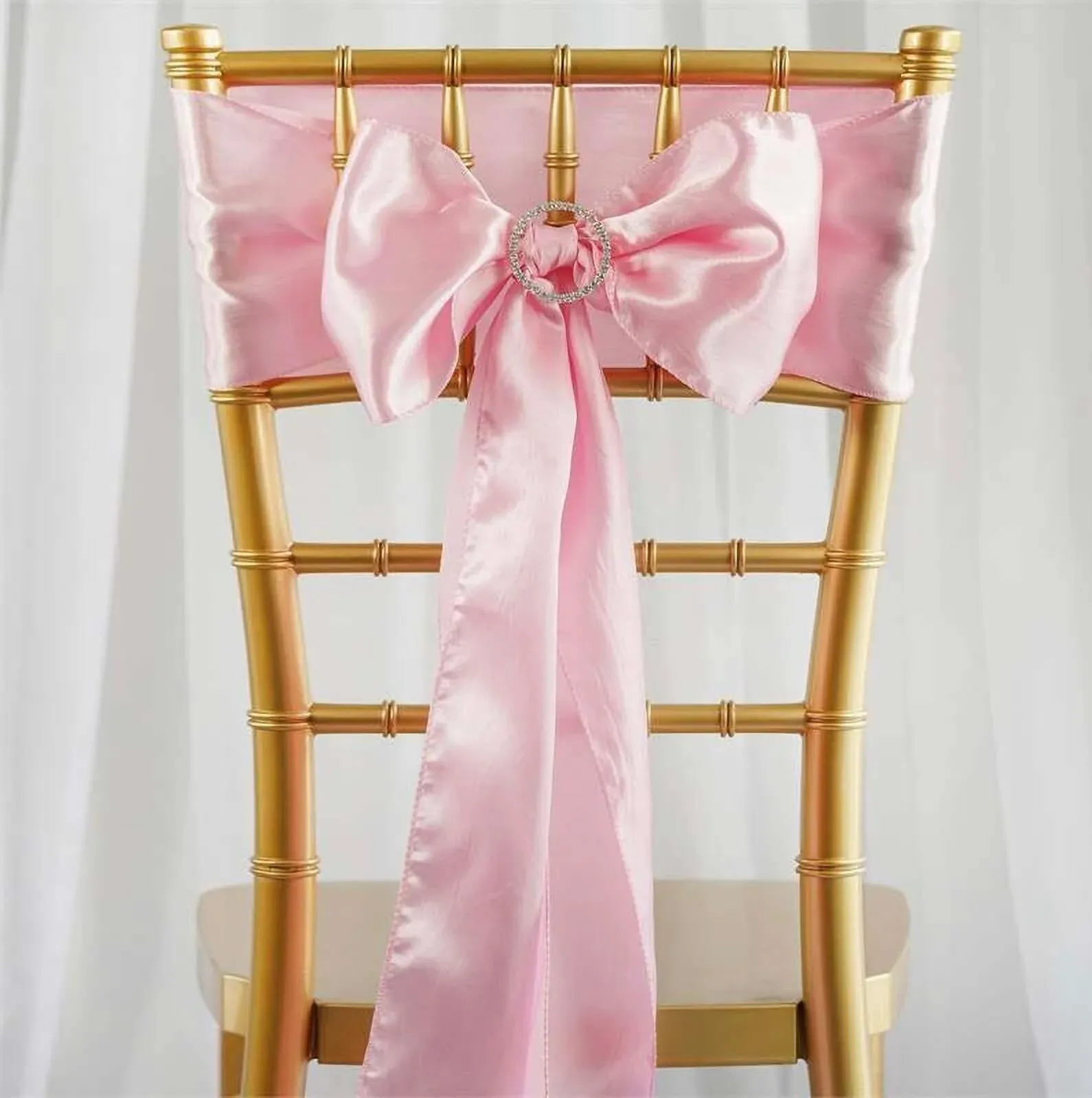 Satin Chair Sashes 6"x106" Pink - Reusable Chair Bows with Smooth Finish