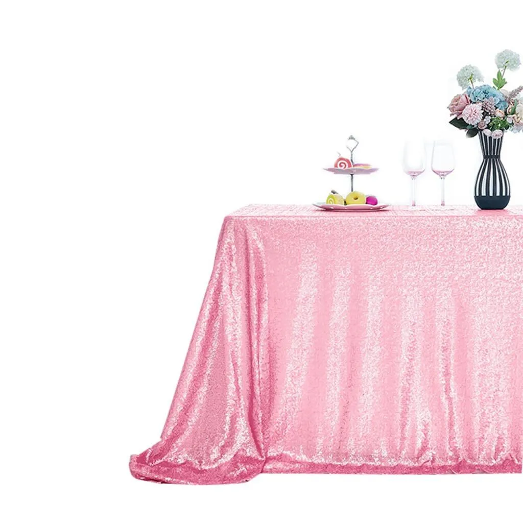 DJBM 6FT Sparkling Sequin Rectangle Tablecloth Glam Shining Table Cover for Wedding Party Baby Shower Cake Table Decorations Pink 90" Wx 132" L