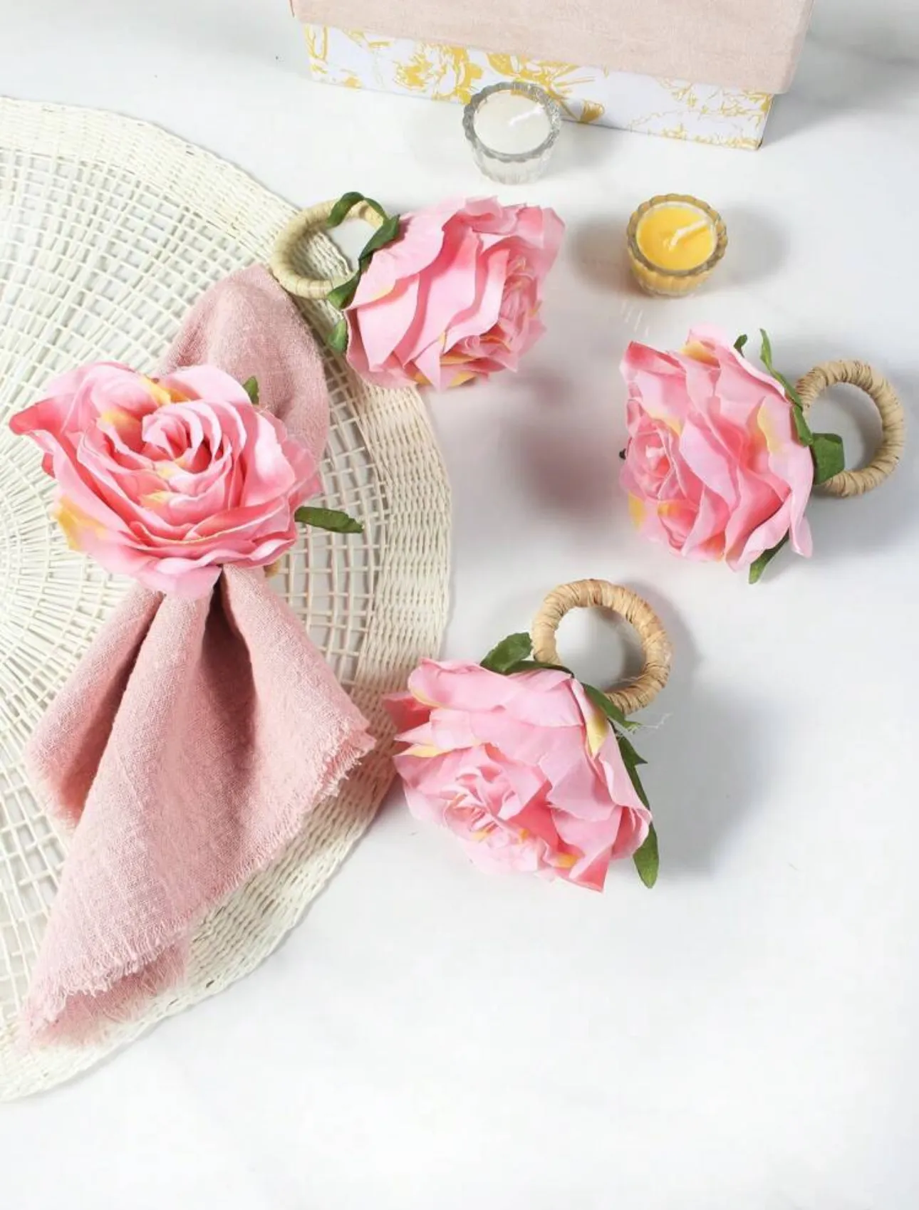Holiday 4pcs/Set Artificial Rose Flower Napkin Rings For Table Decoration
