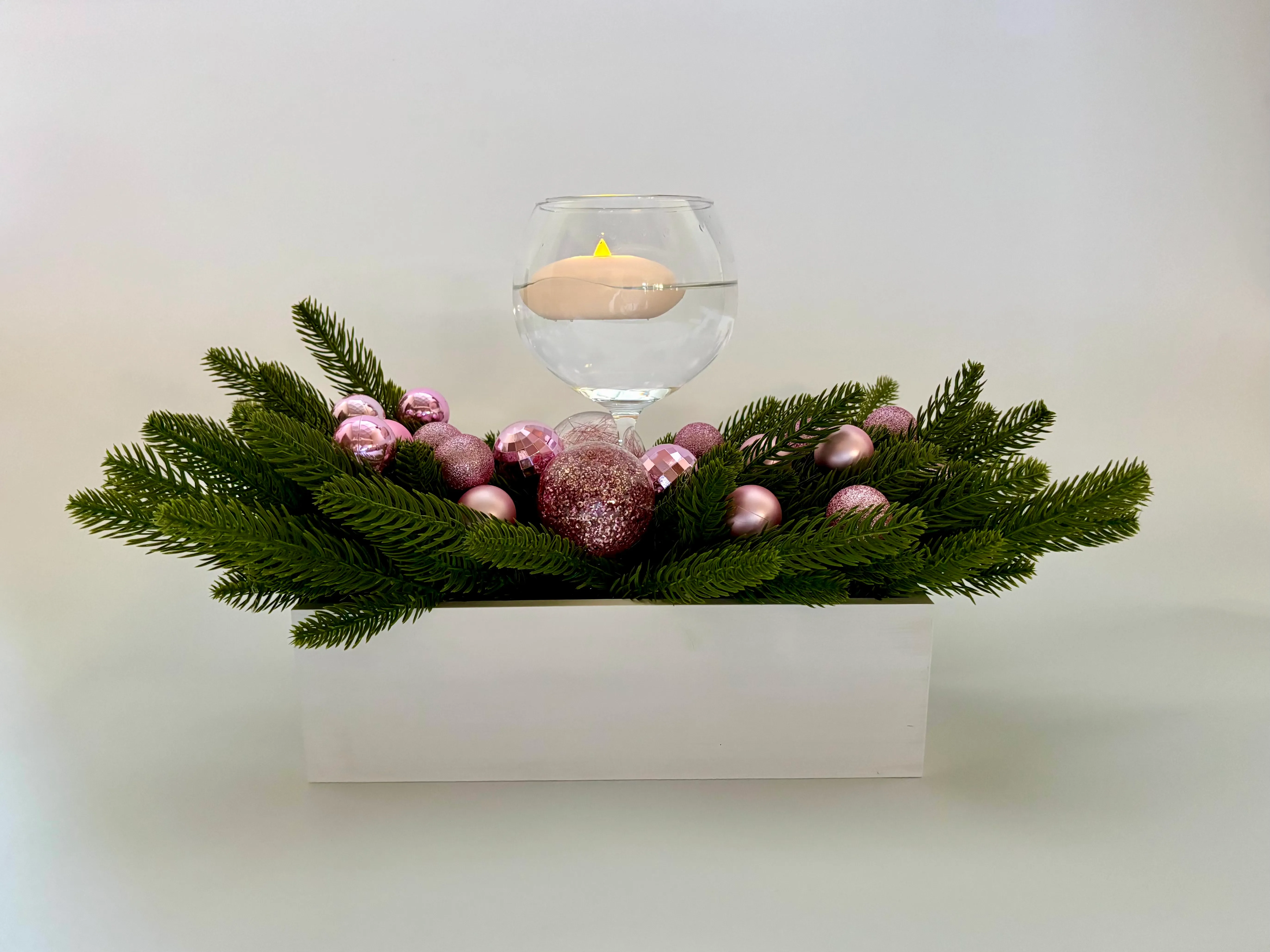 Pink and Green Centerpiece Floral Arrangement with Plastic Battery Operated Water Proof Tea lights Bulk