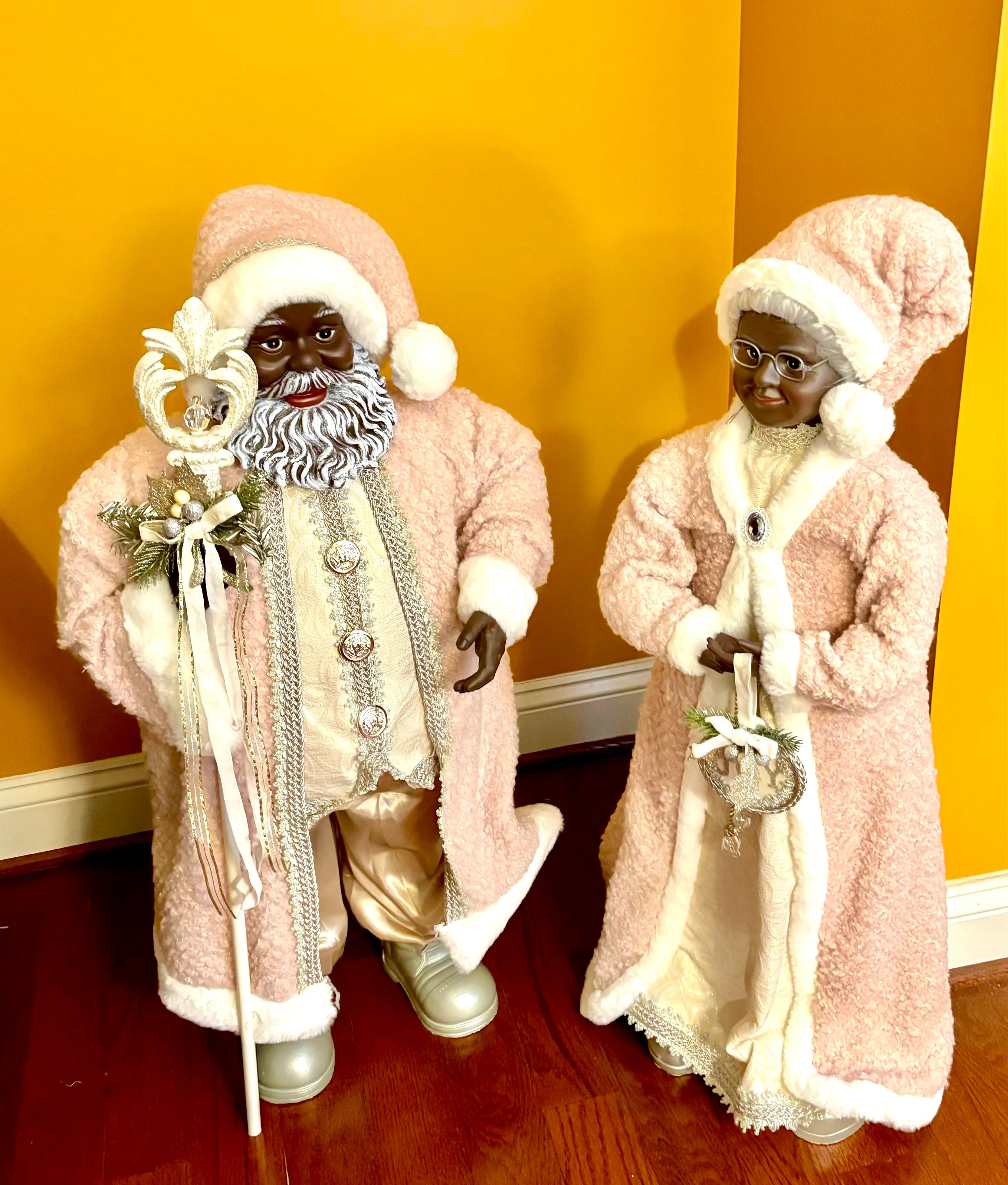 Holiday Black Mr. and Mrs. Santa Figurines