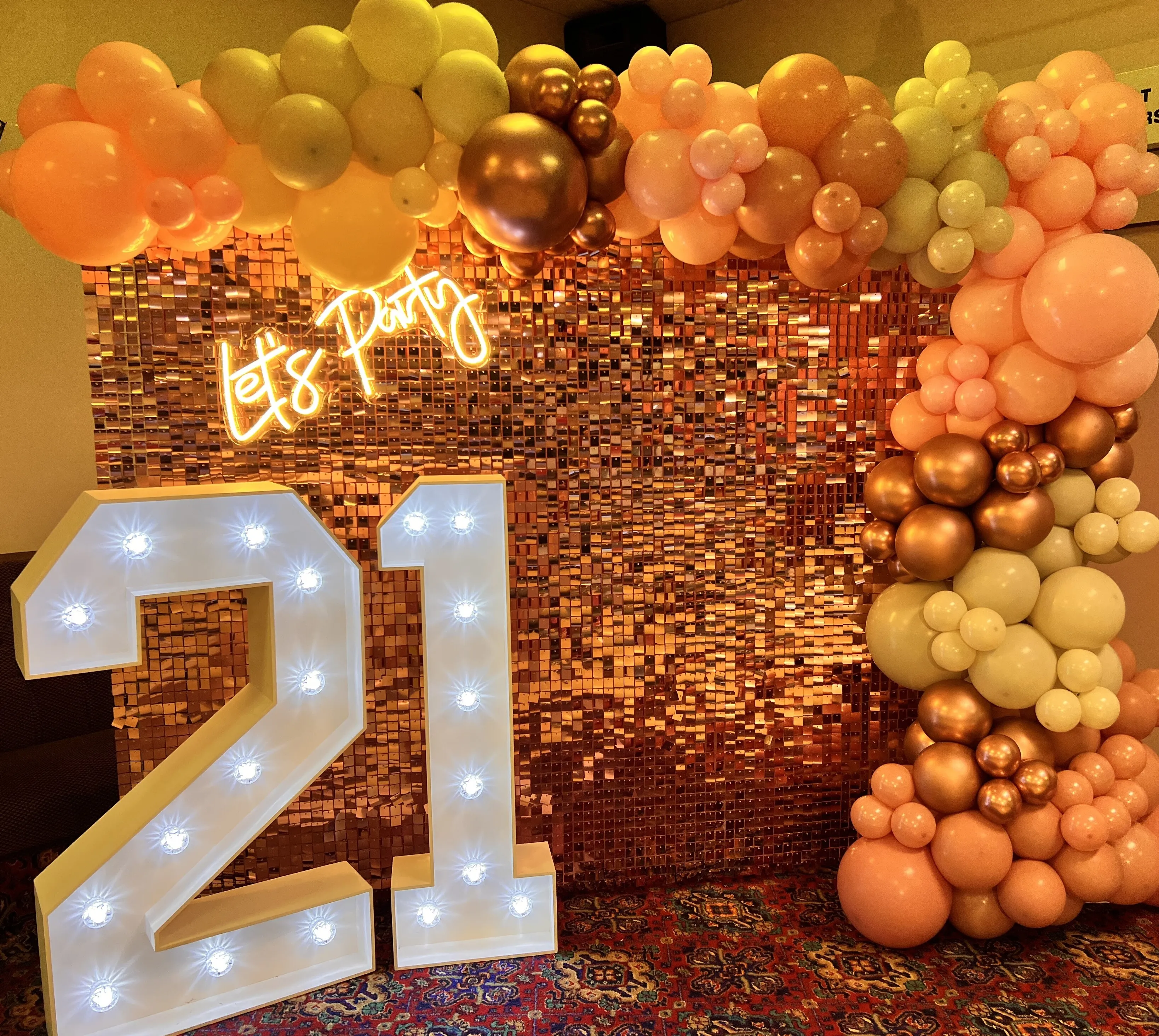 Rose Gold Shimmer Sequin Wall Backdrop Hire