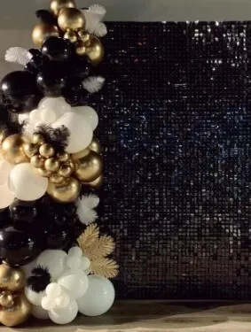 Mirror Black Sequin Shimmer Wall Backdrop Hire